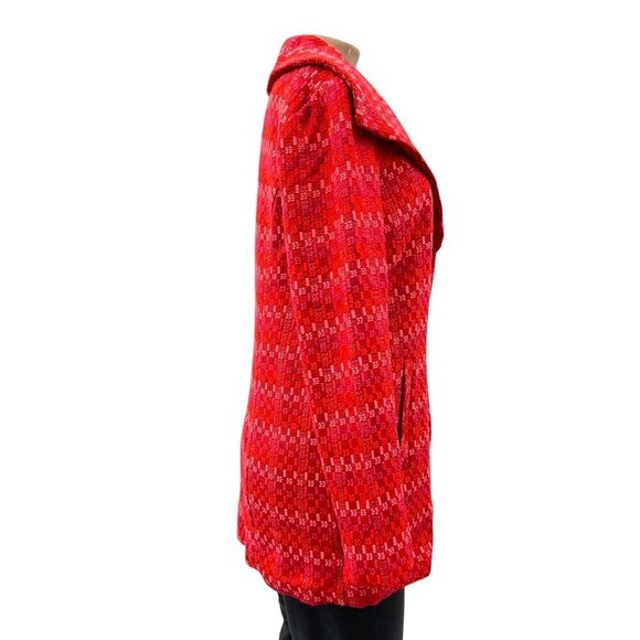 Cabi Sloan Wool Blend Pea Coat Plaid Lined Pocket Snap Front Jacket Women Red XS - Picture 7 of 11